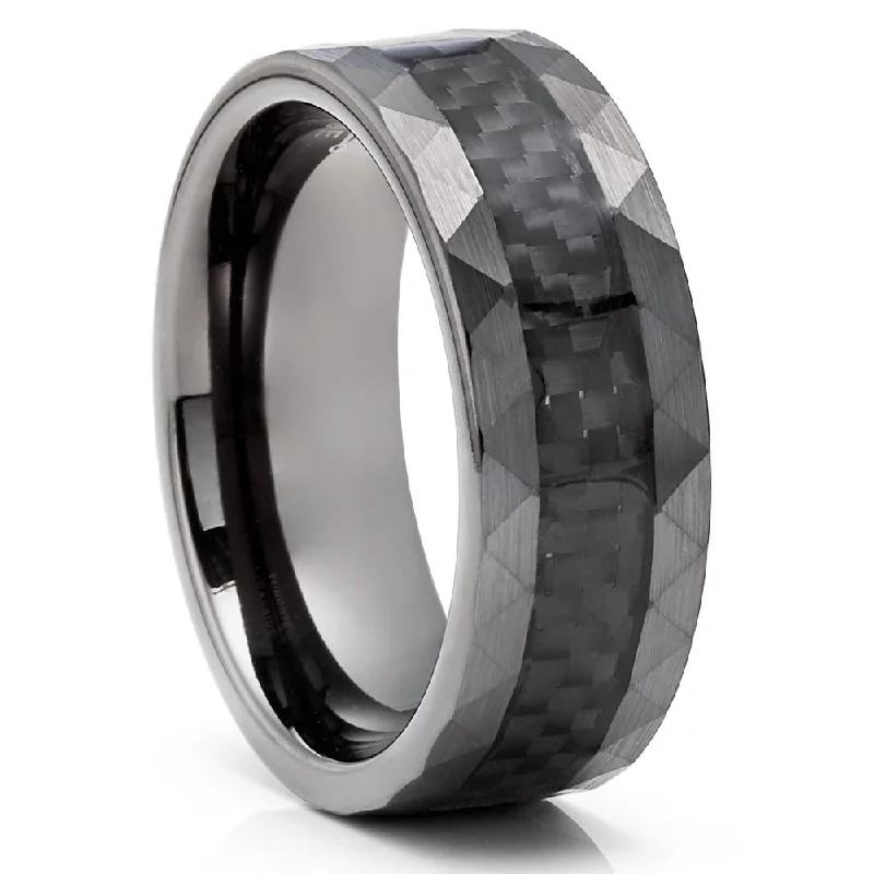 Platinum engagement rings for women -Gunmetal Tungsten Carbide Wedding Ring 8Mm Hammered Comfort Fit Size 715