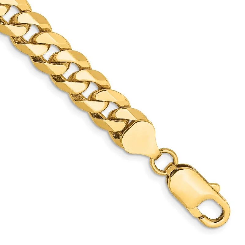 Simple cuff bracelets for women -Curata 10k Yellow Gold 8mm Flat Beveled Curb Chain Bracelet