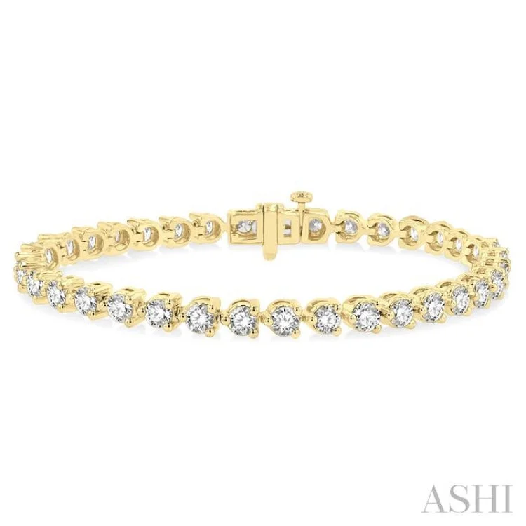 Silver cuff bracelets for women -7 Ctw Tri-Prong Round Cut Diamond Bracelet in 14K Yellow Gold