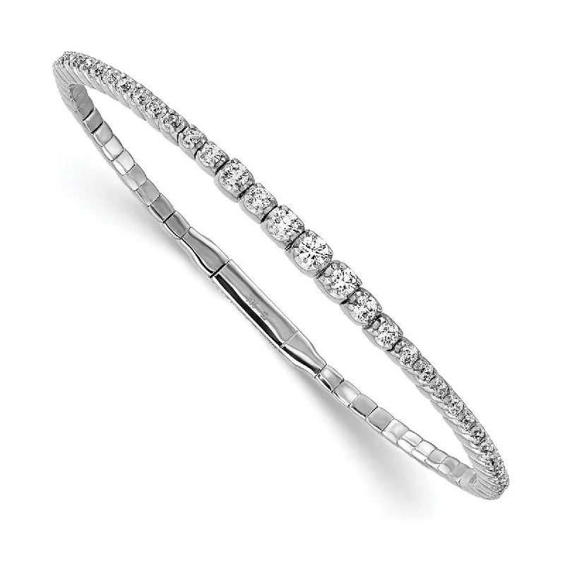 Elegant gold bracelets for women -Curata 925 Sterling Silver CZ Cubic Zirconia Simulated Diamond Flexible Cuff Stackable Bangle Bracelet