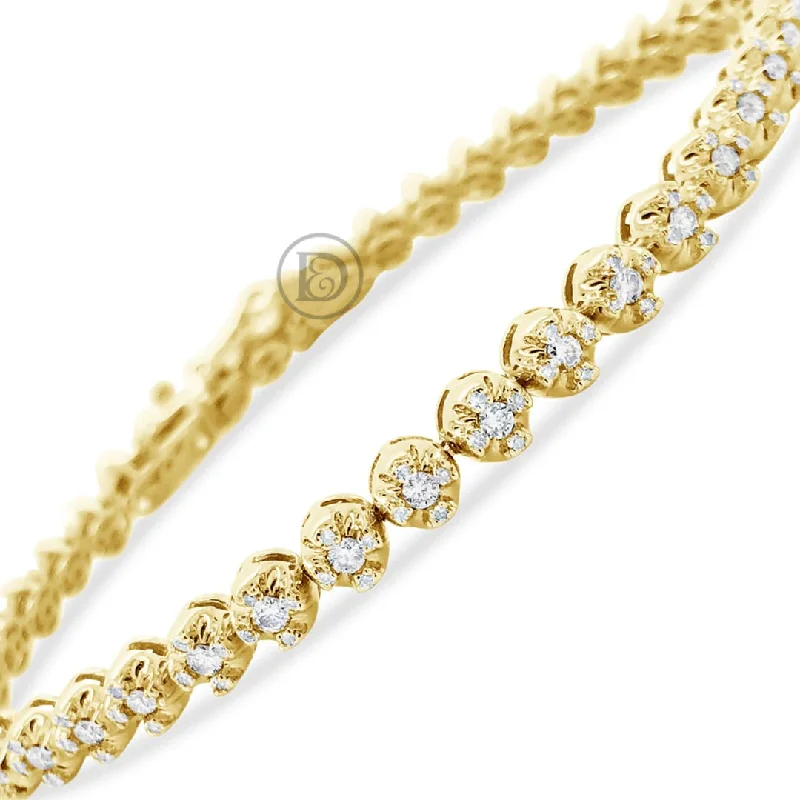 Bold bracelets for women -10K Solid Yellow Gold 2CT tw Round Cut Diamond Tennis Bracelet