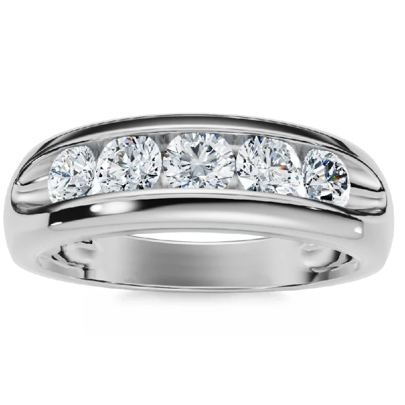 Engagement rings with baguette diamonds for women -Mens 3/4ct Diamond White Gold Wedding Ring Band New