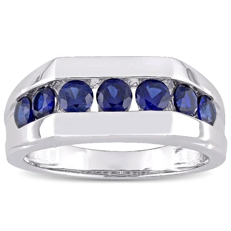 Engagement rings for women with birthstones -Miadora Men's Sterling Silver Created Blue Sapphire Wedding Band Ring