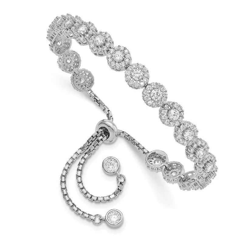 Unique charm bracelets for women -Curata 925 Sterling Silver Rhodium Plated CZ Cubic Zirconia Simulated Diamond Halo Adjustable Bracelet