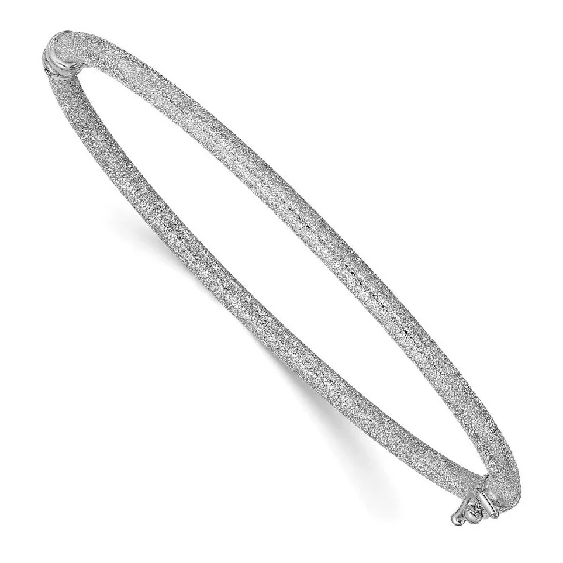 Heart-shaped bracelets for women -Curata 3mm 14k White Gold Textured Hinged Cuff Stackable Bangle Bracelet