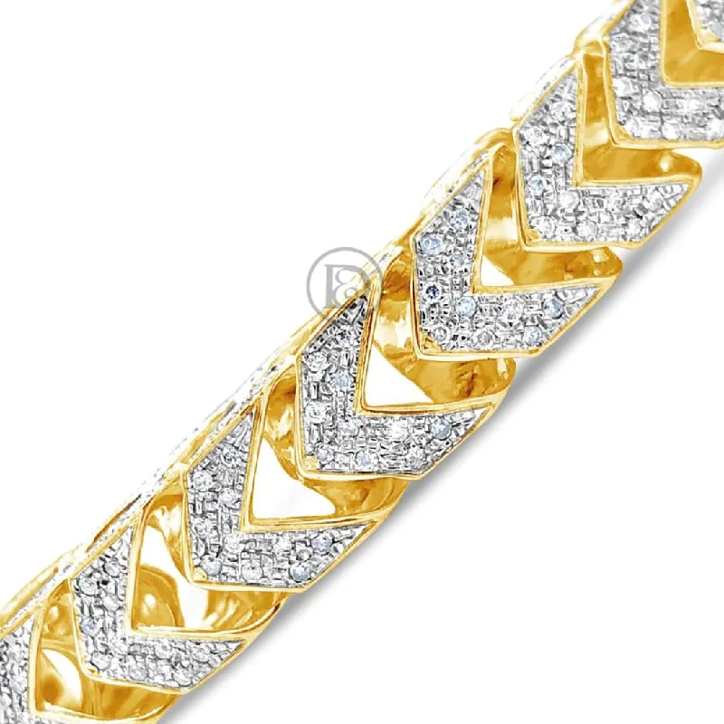 Gold cuff bracelets for women -10K Solid Yellow Gold 8.75 CTW Round Cut Diamond Franco Bracelet