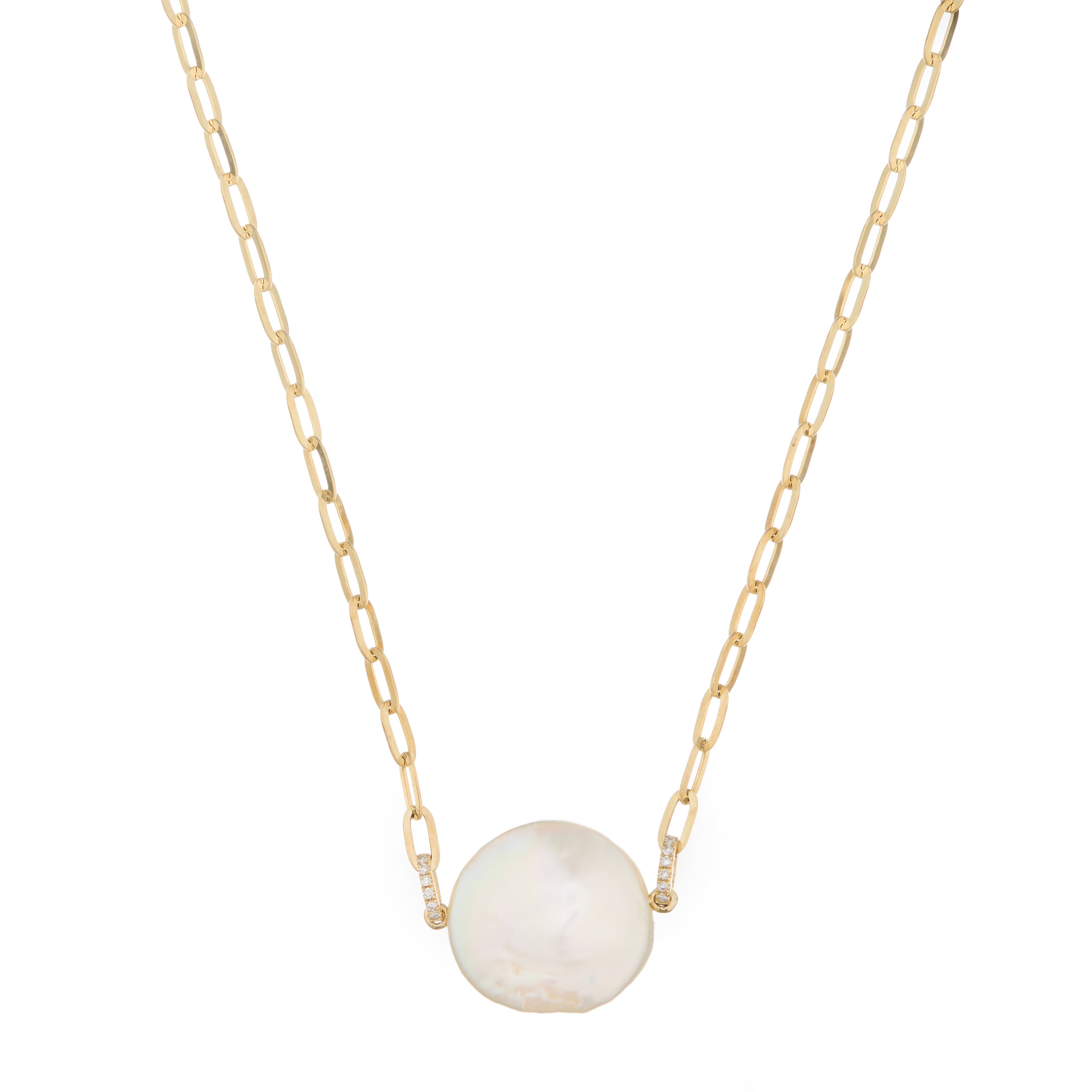 Dainty necklaces for women -Pearl Coin Paper Clip Necklace