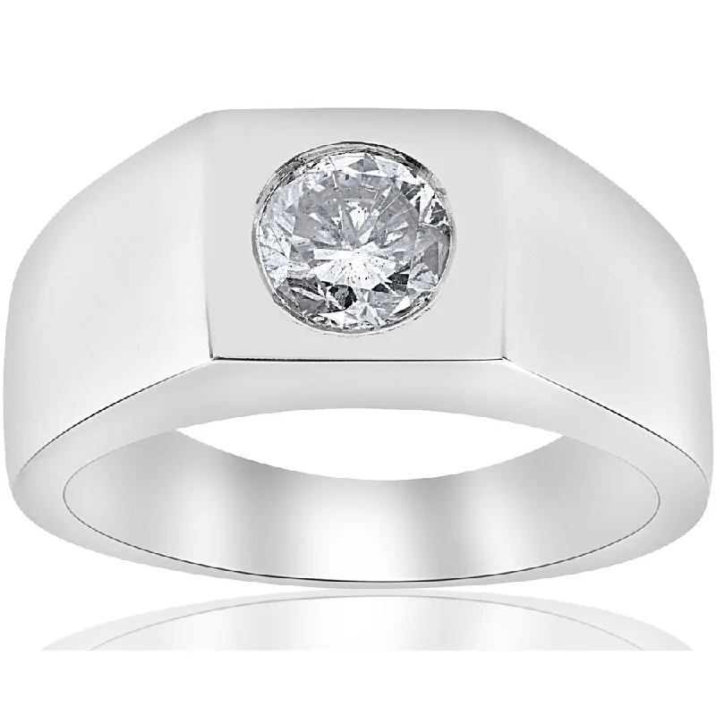 Unique engagement rings with diamonds for women -Pompeii3 14k White Gold 1 ct TDW Solitaire Diamond Clarity Enhanced Mens Wedding Ring