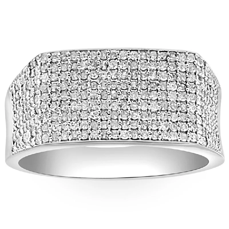 Engagement rings with intricate designs for women -1Ct Diamond Men's White Gold Pave Wedding Ring Anniversary Band