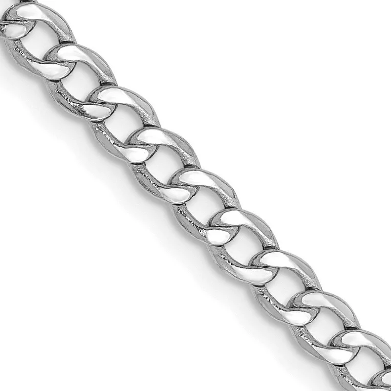 Gemstone bangle bracelets for women -Curata 14k White Gold Hollow Polished Lightweight Lobster Claw Closure 3.35mm Semi solid Curb Link Chain Bracelet