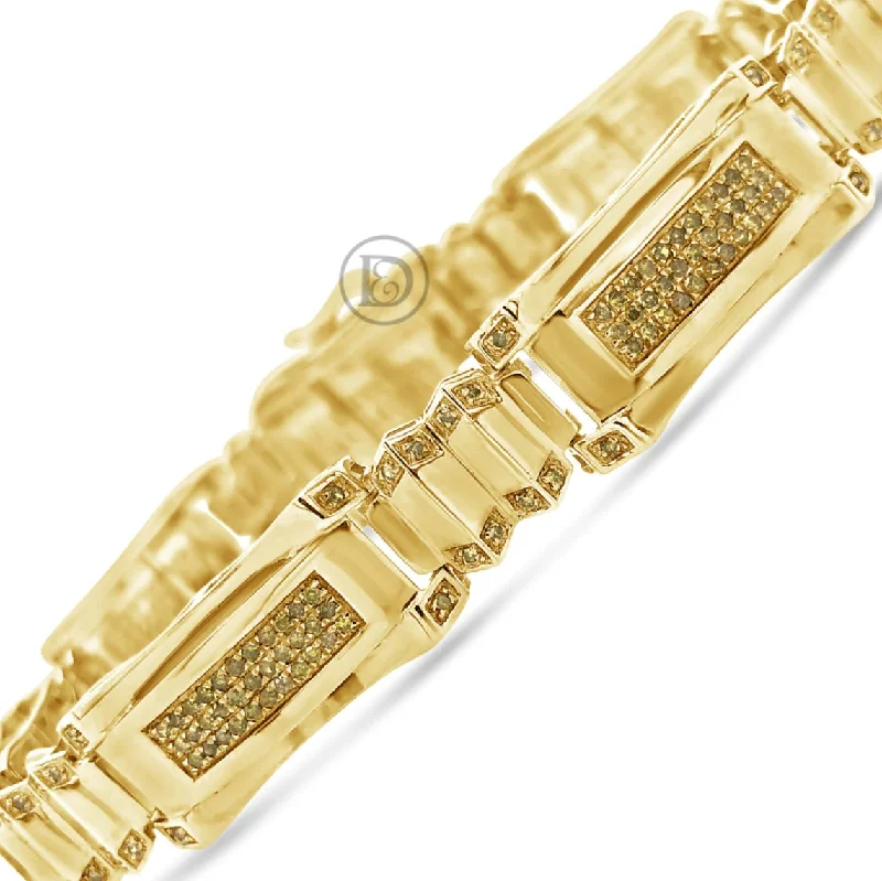 Elegant bracelets for women -10K Solid Yellow Gold 1.75CT tw Round Cut Custom Yellow Diamond Bracelet