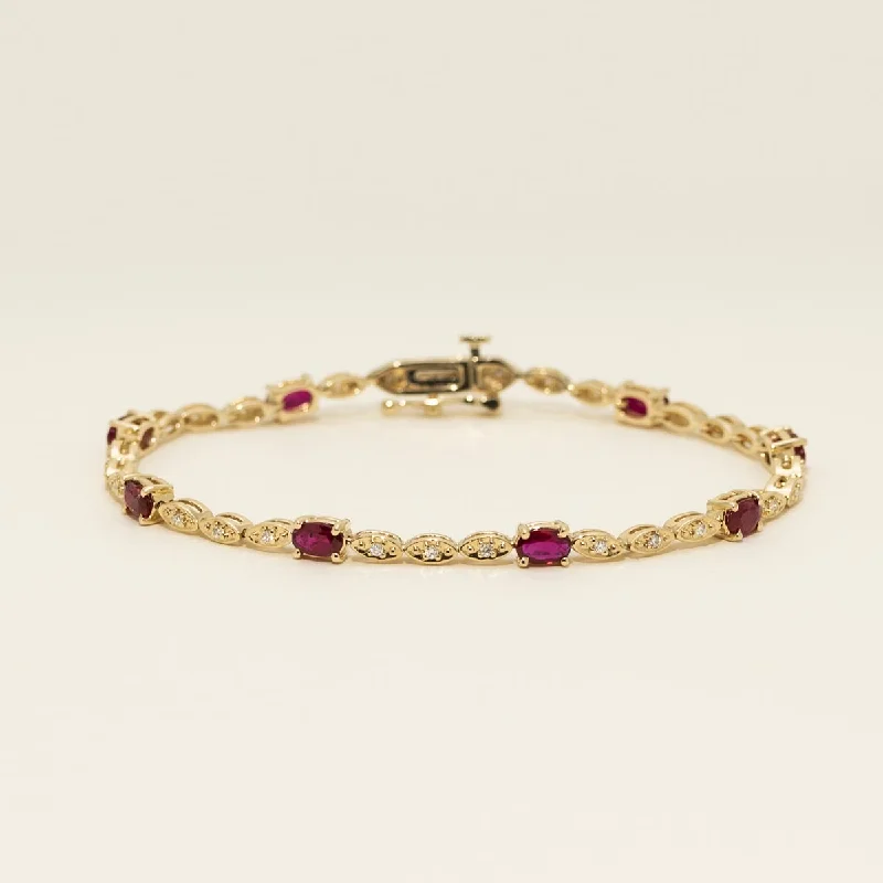 Trendy bracelets for women -Oval Ruby Bracelet in 14kt Yellow Gold with Diamonds (1/5ct tw)