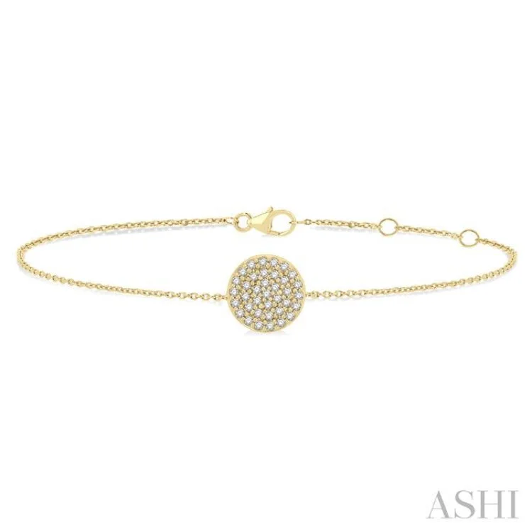 Sparkling bracelets for women -1/6 ctw Petite Circular Disc Round Cut Diamond Fashion Bracelet in 10K Yellow Gold