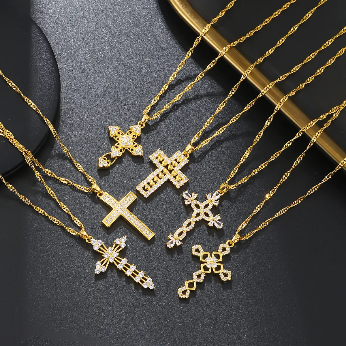 Classic necklaces for women -Elegant Streetwear Cross Stainless Steel Copper 18k Gold Plated Zircon Pendant Necklace In Bulk