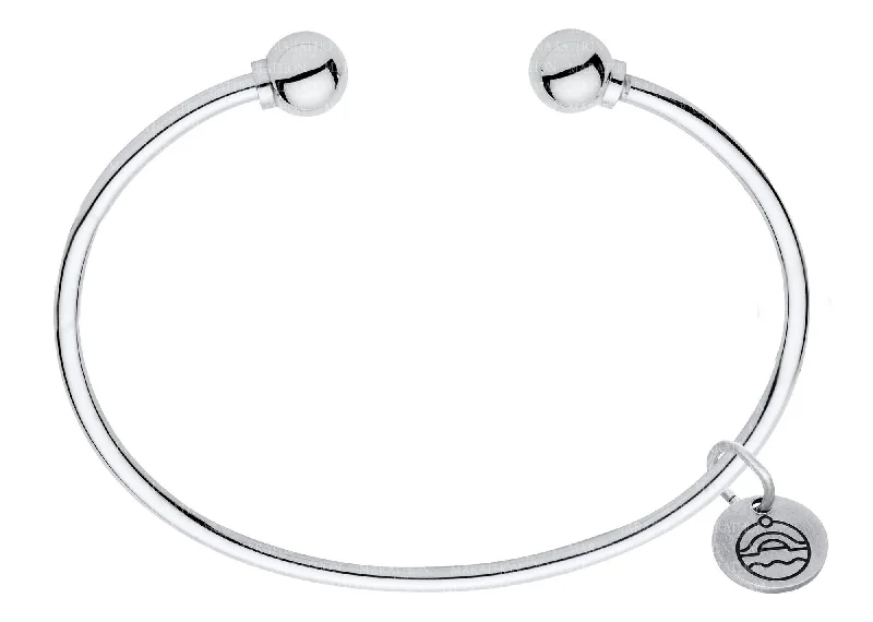 Thin bracelets for women -Genuine Sterling Silver Cape Cod Cuff Bracelet with Polished Sterling Silver End Beads