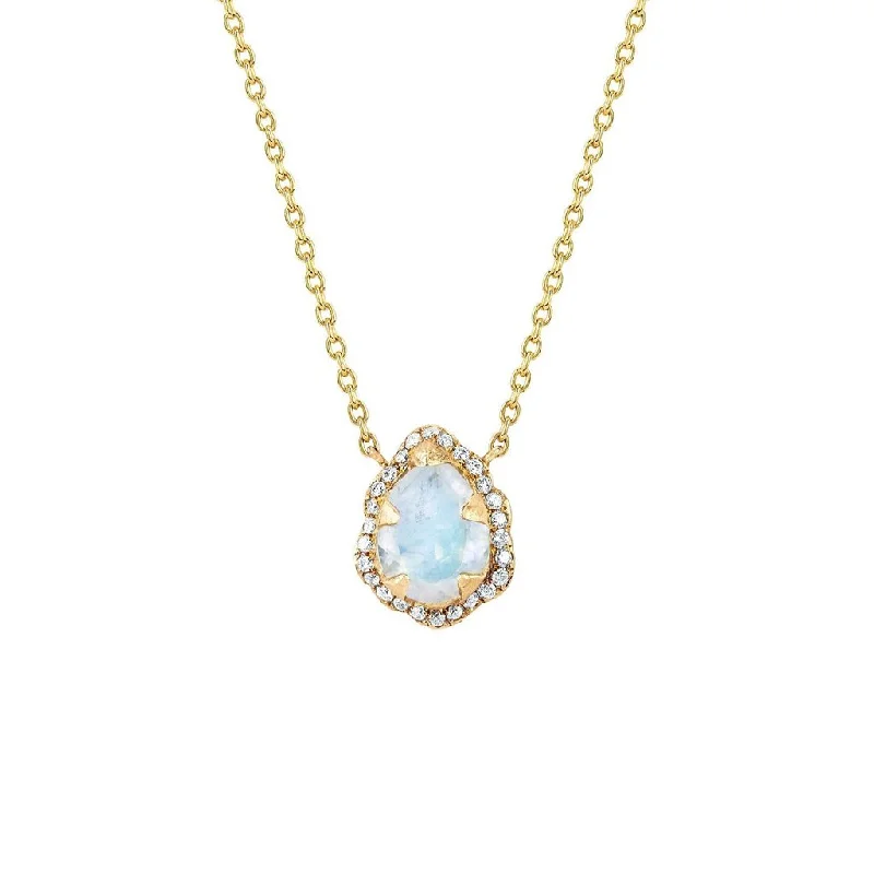 Bridal diamond necklaces for women -Micro Queen Water Drop Moonstone Necklace with Pavé Diamond Halo | Ready to Ship