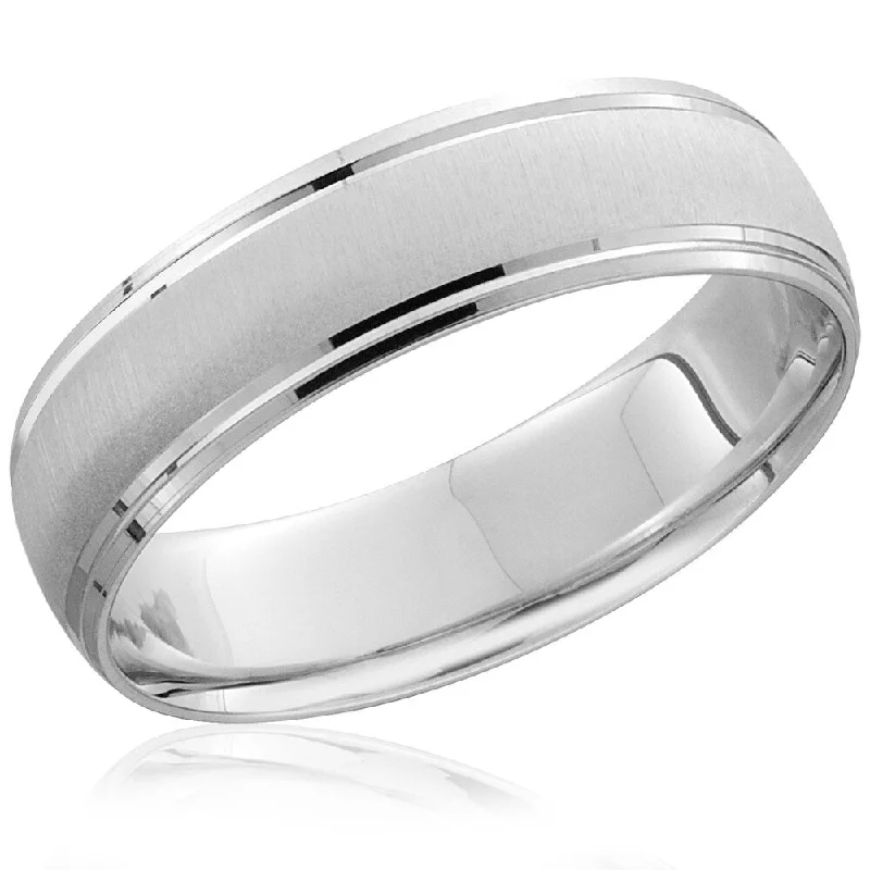 Vintage engagement rings for women -Pompeii3 14k White Gold Mens Brushed 6MM Ring Wedding Band