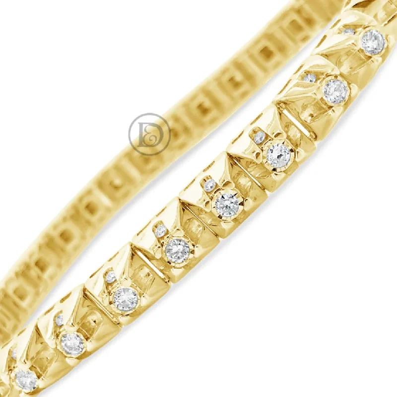 Statement bangles for women -10K Solid Yellow Gold 3.16CT tw Round Cut Diamond Tennis Bracelet