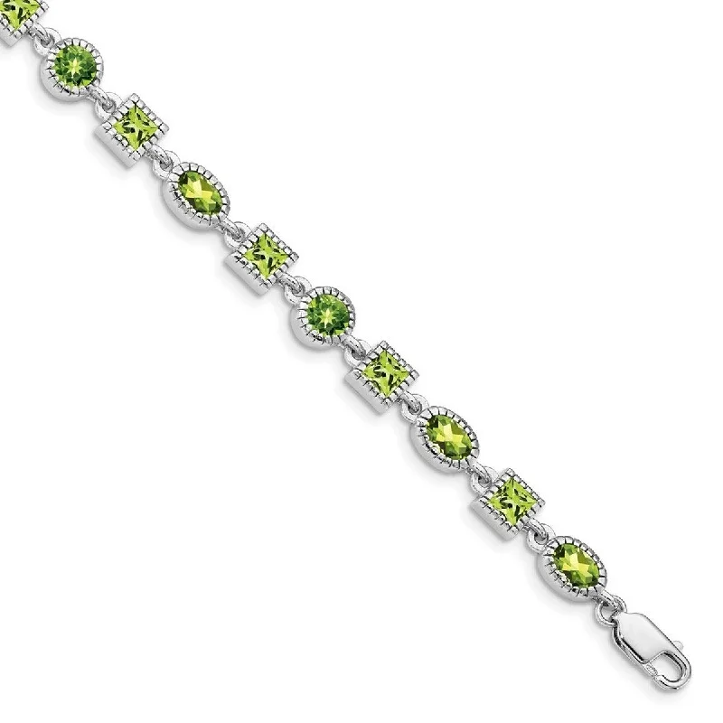 Wedding bracelets for women -Curata 925 Sterling Silver Textured Polished Peridot Bracelet 7 Inch Lobster Claw