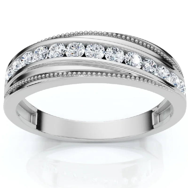 Custom round cut engagement rings for women -1/2 Ct Mens Diamond Wedding Ring With Bead Accent High Polished White Gold