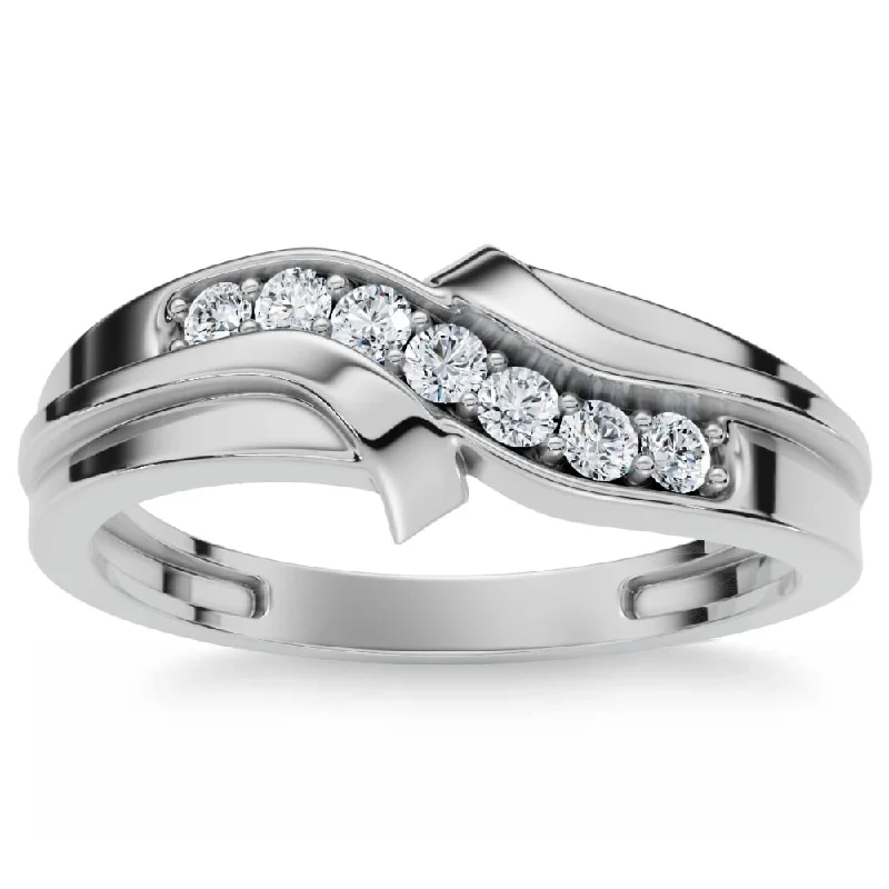 Art deco engagement rings for women -Men's Diamond Curve Polished Wedding Ring Lab Grown Gold