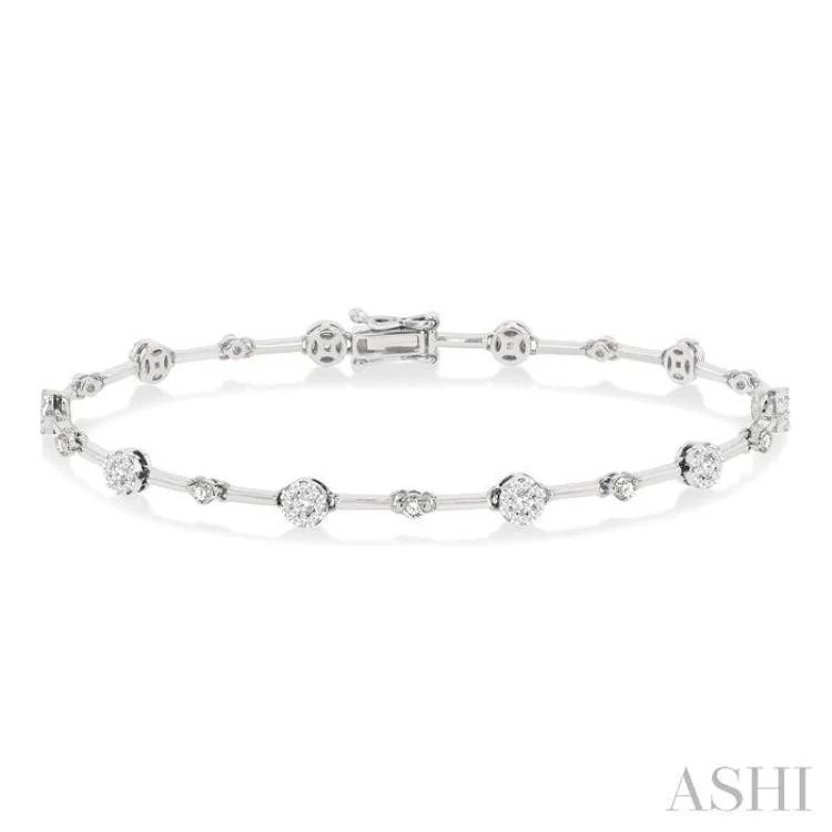 Sparkling bracelets for women -1 ctw Lovebright Round Cut Diamond Bar Bracelet in 14K White Gold