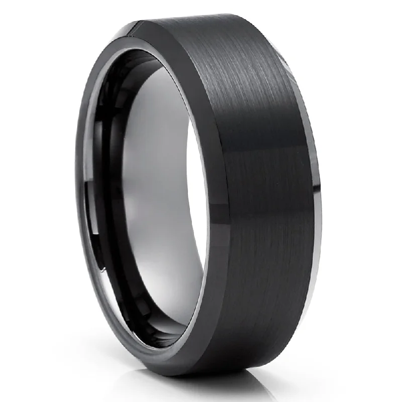 Diamond engagement rings for women -Black Tungsten Wedding Ring 8Mm Comfort Fit Gunmetal CobaltFree Carbide