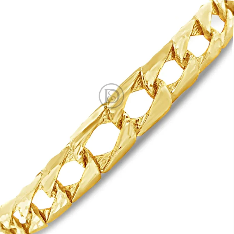 High-end bracelets for women -10K Gold Square Cuban Link Bracelet w/ Lazor Cuts