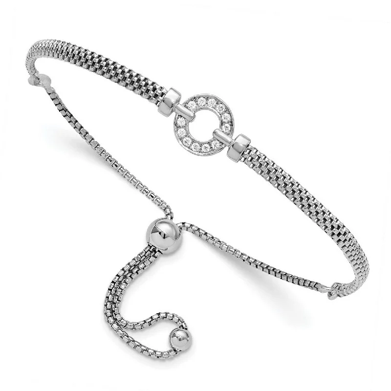 Luxury silver bracelets for women -Curata 925 Sterling Silver Polished CZ Cubic Zirconia Simulated Diamond Adjustable Bracelet