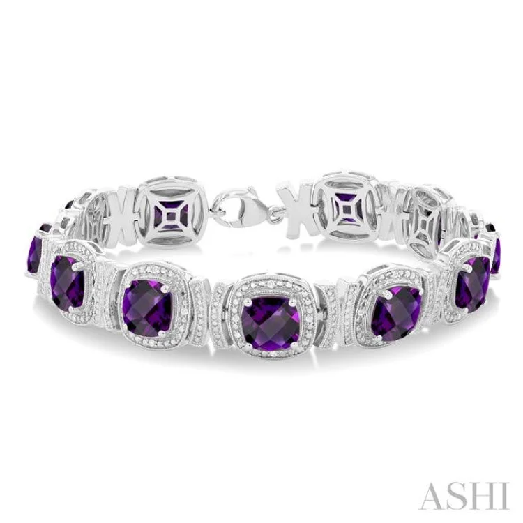 Leather bracelets for women -1/10 ctw Cushion Cut 7X7MM Amethyst and Round Cut Diamond Semi Precious Bracelet in Sterling Silver