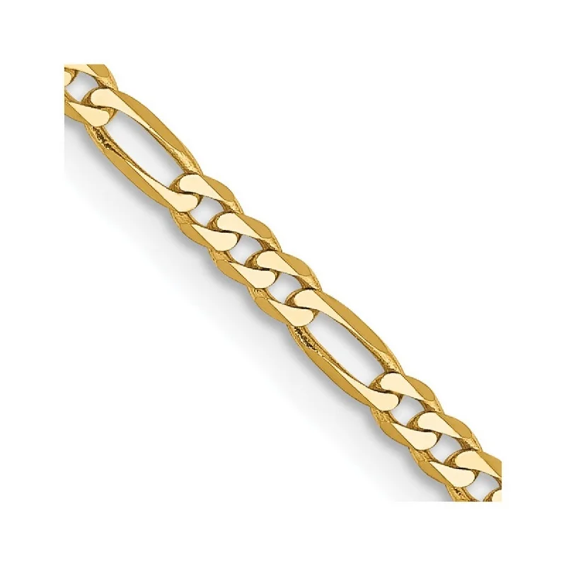 Diamond bracelets for women -Curata 14k Yellow Gold Solid Polished Lobster Claw Closure 2.25mm Flat Figaro Chain Bracelet - 8 Inch - Lobster Claw