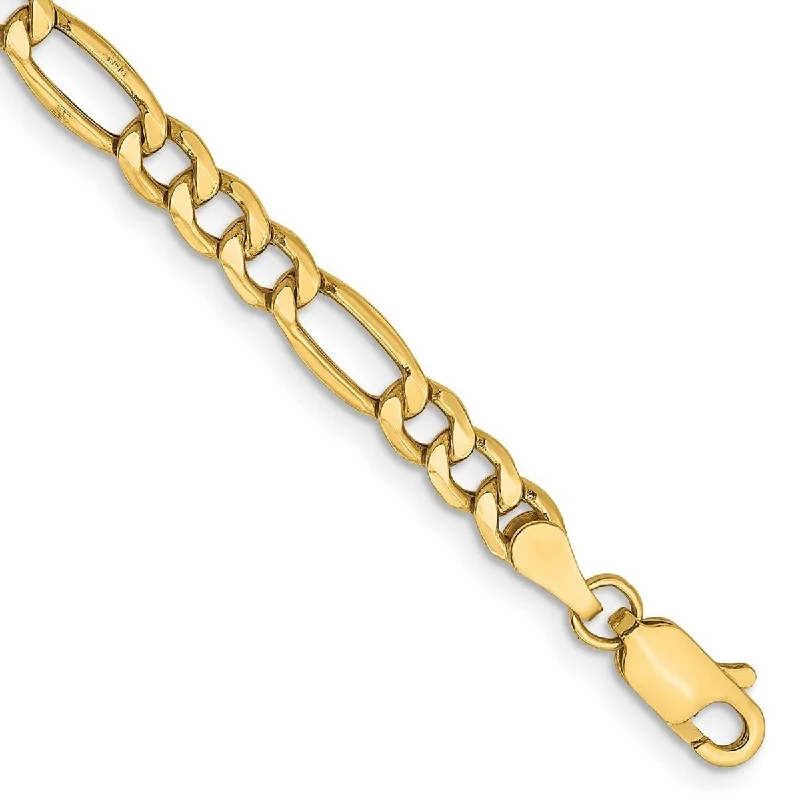 Fashionable bangles for women -Curata 14k Yellow Gold Hollow Polished Lobster Claw Closure 4.75mmSemi-Solid Figaro Chain Bracelet - 7 Inch