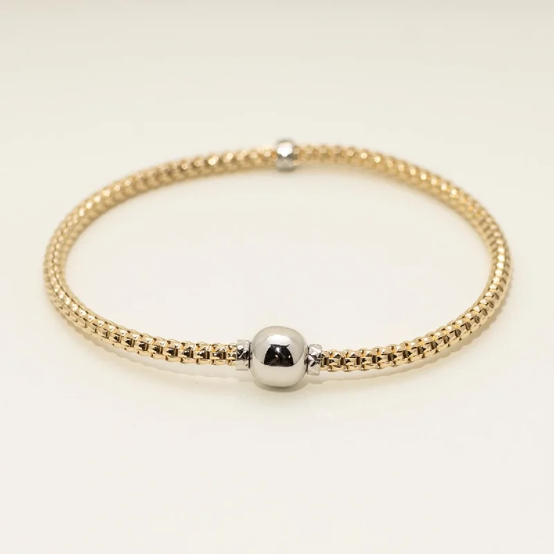 Adjustable diamond bracelets for women -Italian Woven Bracelet in 14kt Yellow Gold with 14kt White Gold Accents