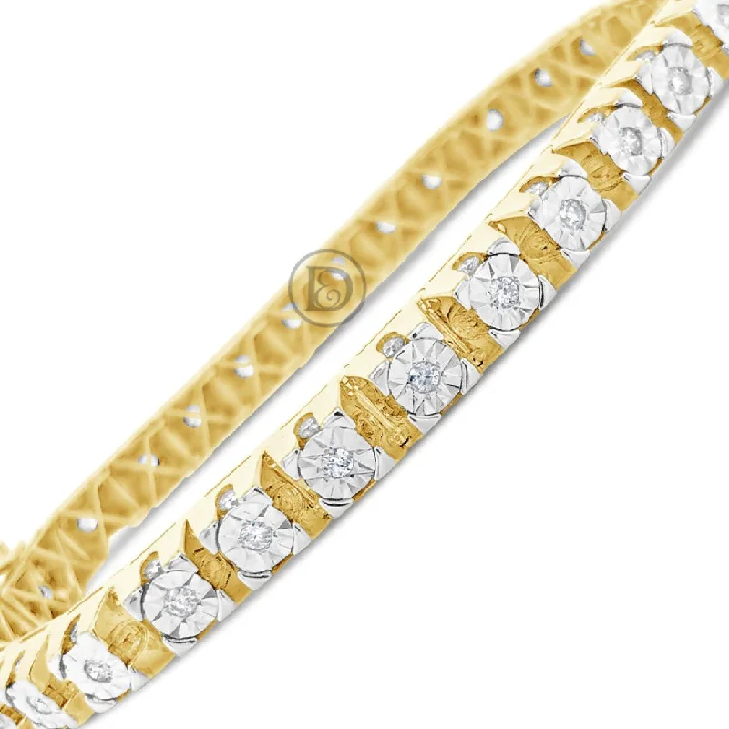 Diamond tennis bracelets for women -10K Solid Yellow Gold 2.75 CTW Round Cut Diamond Tennis Bracelet