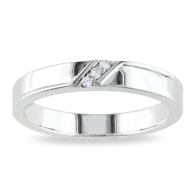 Engagement rings with mixed metals for women -Miadora Sterling Silver Men's Diamond Accent 3-stone Wedding Band Ring