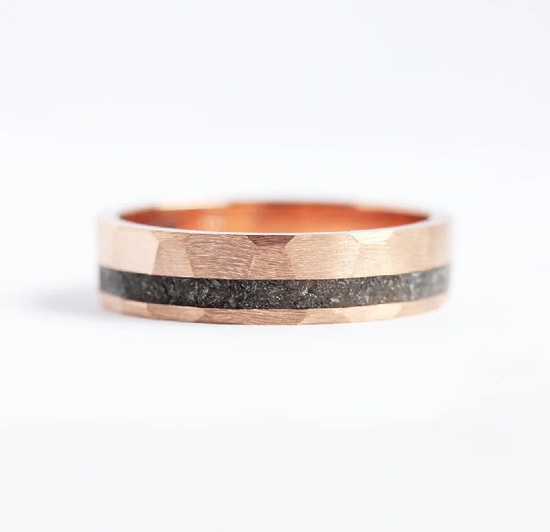 Alternative engagement rings for women -Jean Hammered Black Spinel Inlay Wedding Band