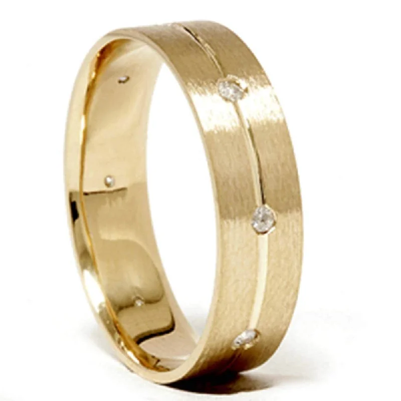 Vintage-style engagement rings for women -Mens Comfort Fit Bezel Diamond Wedding Gold Band Ring