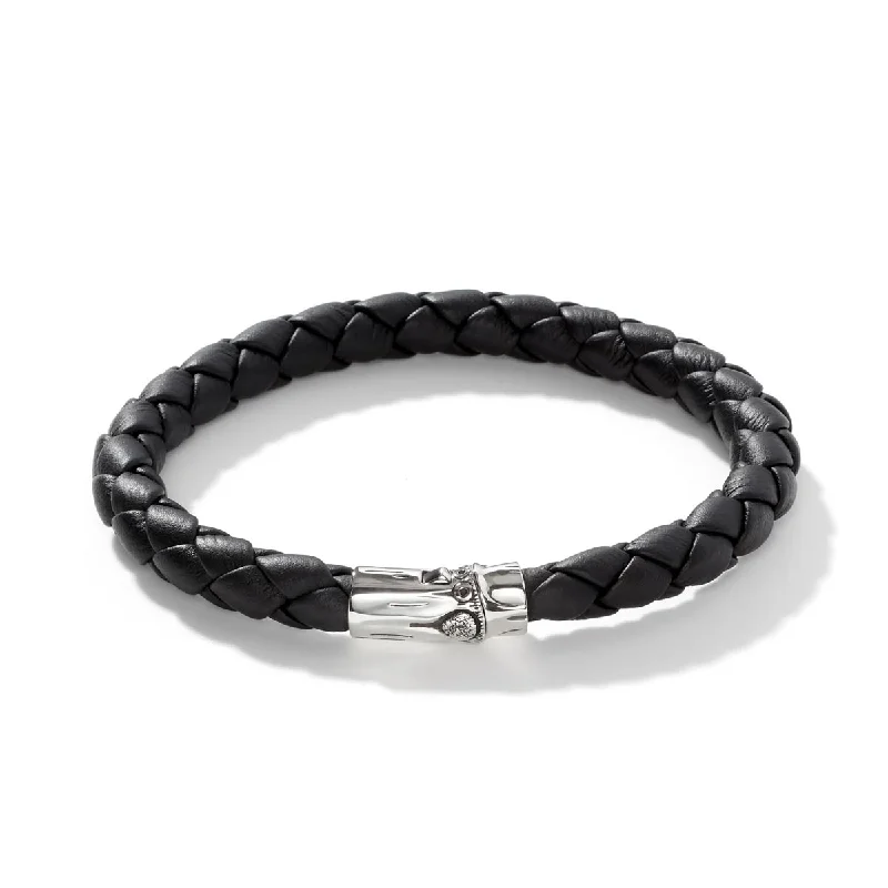 Heart-shaped bracelets for women -John Hardy Mens Bamboo Black Woven Leather Bracelet in Sterling Silver