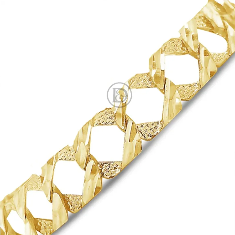 Gemstone bangle bracelets for women -10K Gold Cuban Link Bracelet w/ Lazor Cuts