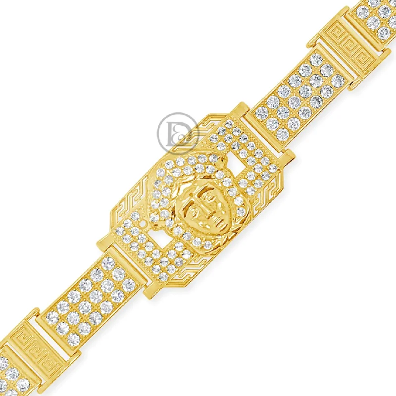 Stackable bangles for women -10K Gold Designer Medusa Bracelet w/ Round Cut CZ's