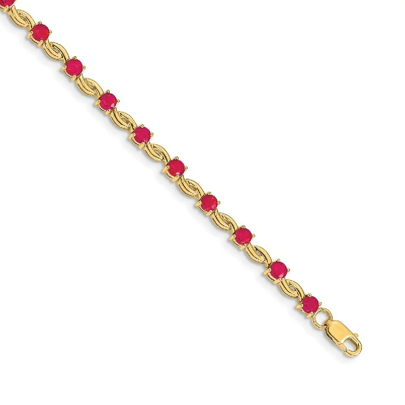 Beaded bangles for women -Curata 14k Composite Ruby Round Bracelet