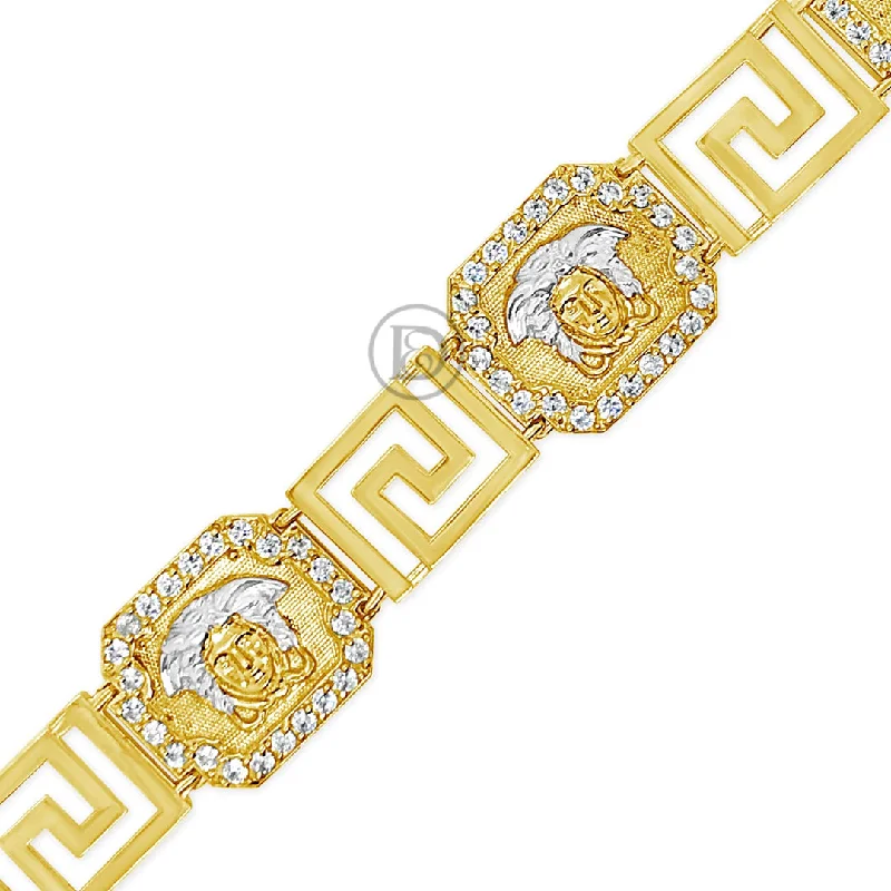 Colored gemstone bracelets for women -10K Gold Designer Medusa Bracelet w/ Round Cut CZ's