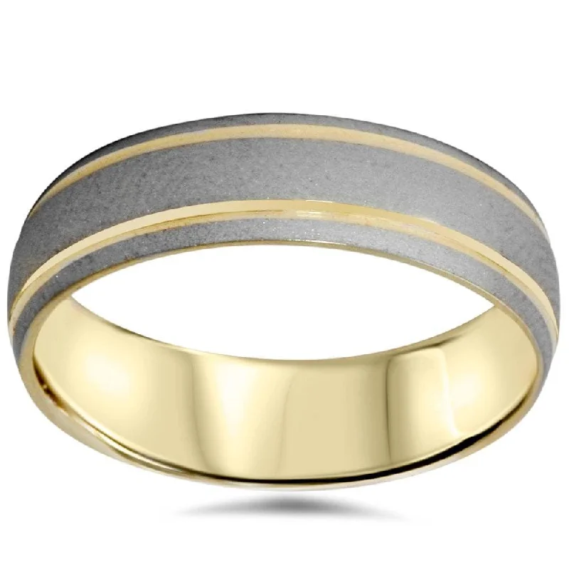 Engagement rings with mixed metals for women -Mens 6mm 14K Gold Two Tone Brushed Wedding Band