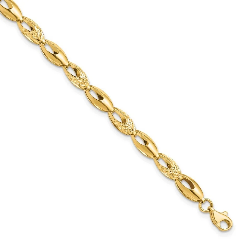 Custom-designed bracelets for women -Curata 14k Yellow Gold Fancy Polished and Sparkle Cut Bracelet 7 Inch