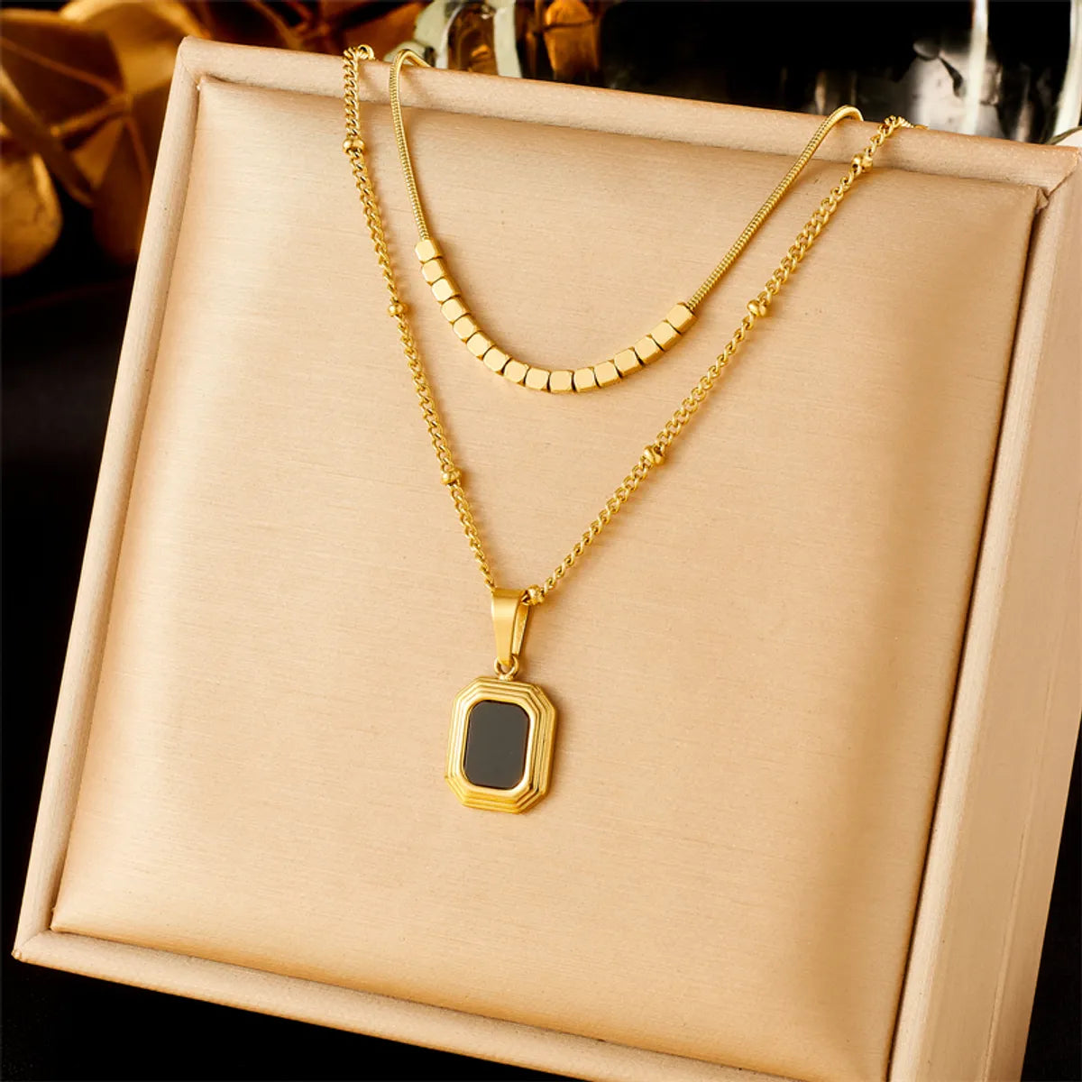 Sapphire necklaces for women -Wholesale Simple Style Color Block Titanium Steel Layered Plating 18k Gold Plated Pendant Necklace