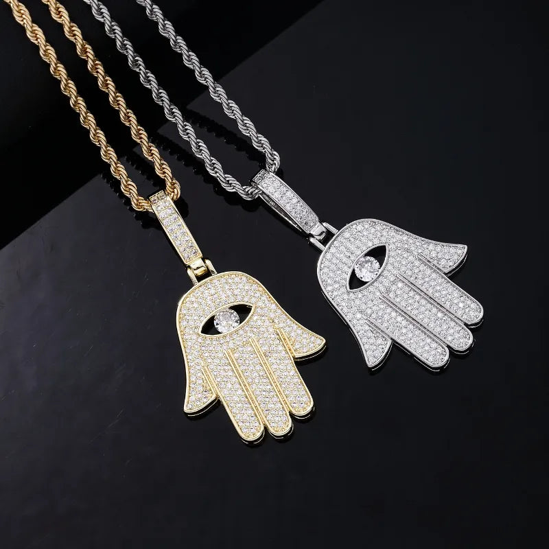 Exclusive necklaces for women -Retro Vintage Style Palm  Eye Stainless Steel Copper Plating Chain Inlay Zircon Men'S Necklace Pendant