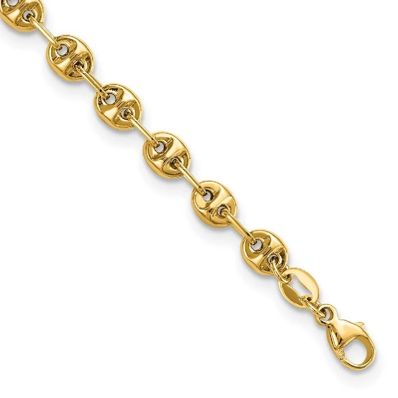 Simple gold bracelets for women -Curata 14k Yellow Gold Polished Fancy Link Bracelet 7.5 Inch