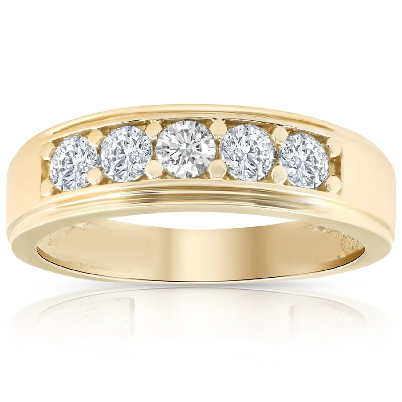 Elegant engagement rings for women -1 Ct Diamond Ring Mens High Polished Yellow Gold Wedding Anniversary Band