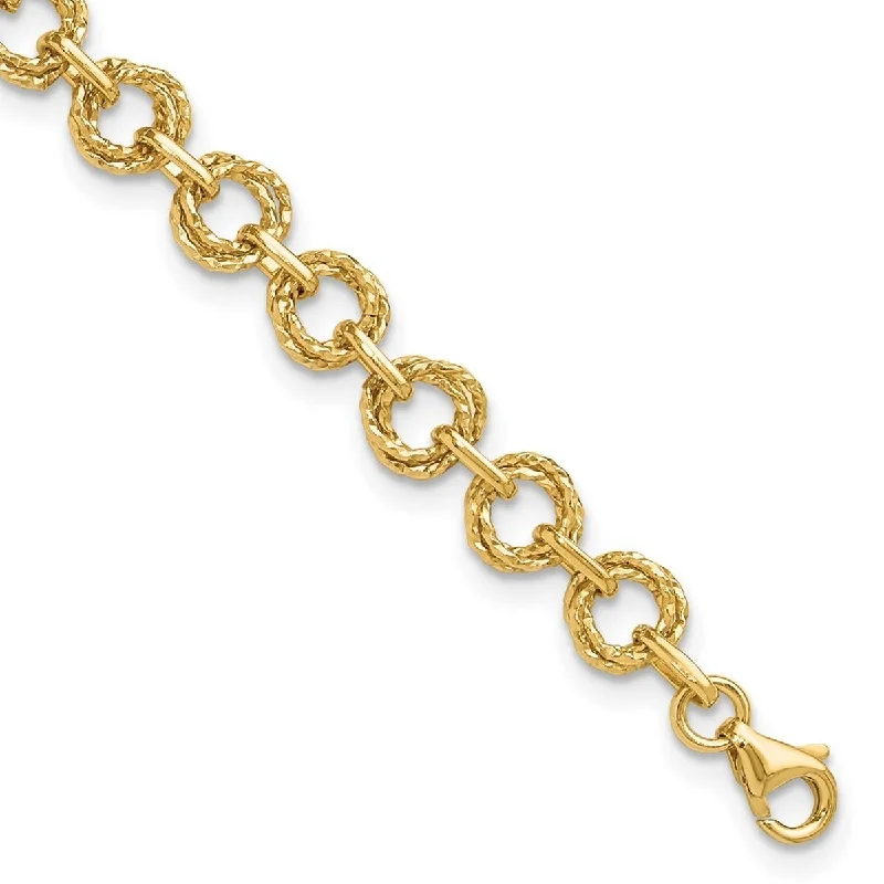 Unique bracelets for women -Curata 14k Yellow Gold Polished and Textured Fancy Link Bracelet 7 Inch