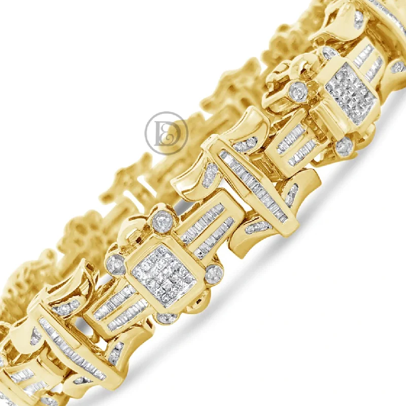 Personalized silver bracelets for women -10K Solid Yellow Gold 6CT tw Princess Cut Custom Diamond Bracelet